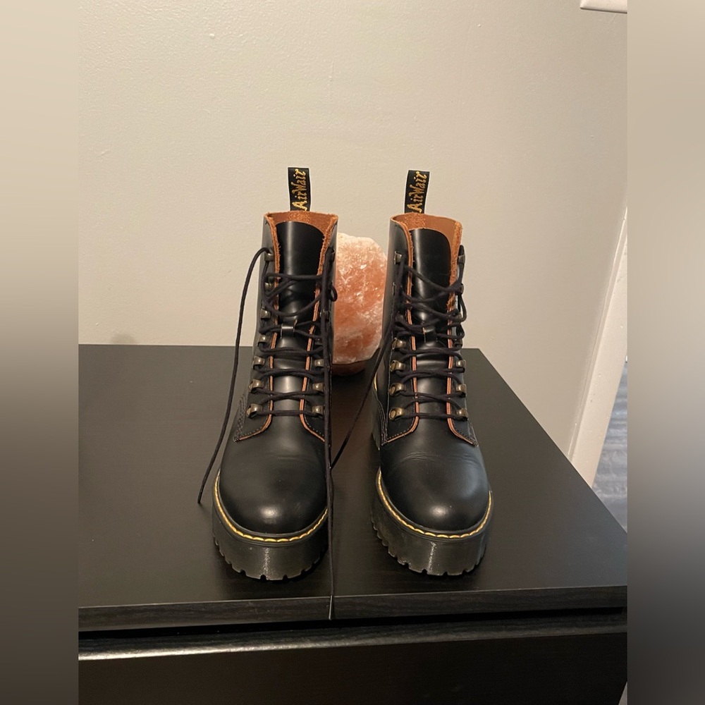 Dr. Martens Leona Smooth Leather Chunky Lug Sole Platform Heel Combat Boots